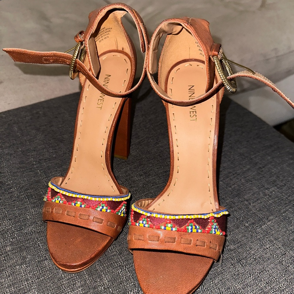 Brown beaded platform block nine west heels